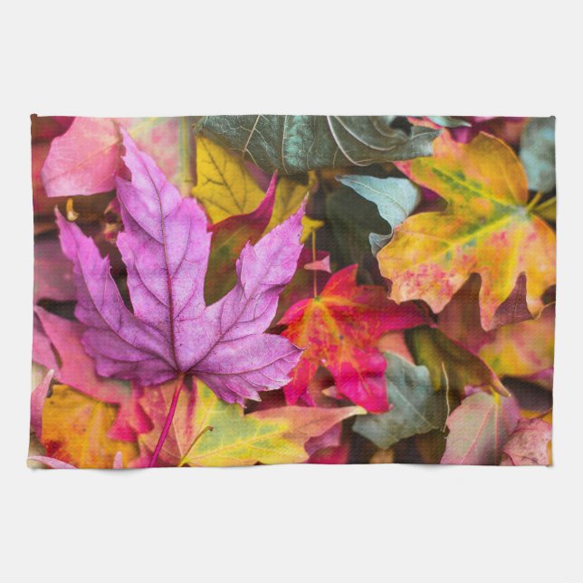 Fall maple tree leaves colourful autumn nature kitchen towel (Horizontal)