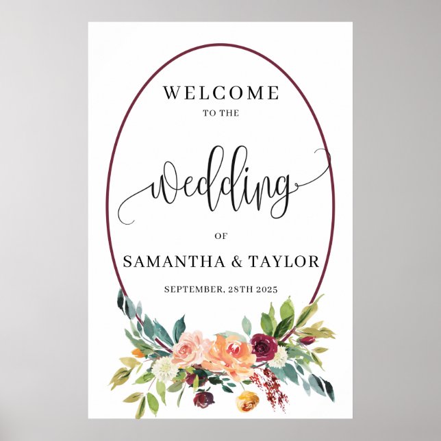 Fall marigold floral boho wedding welcome sign (Front)