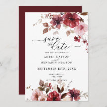 Fall Maroon Pink Berries Wedding Save The Date