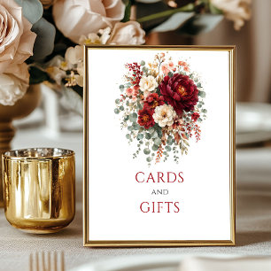 Fall Marsala Floral Greenery Cards And Gifts Table Poster