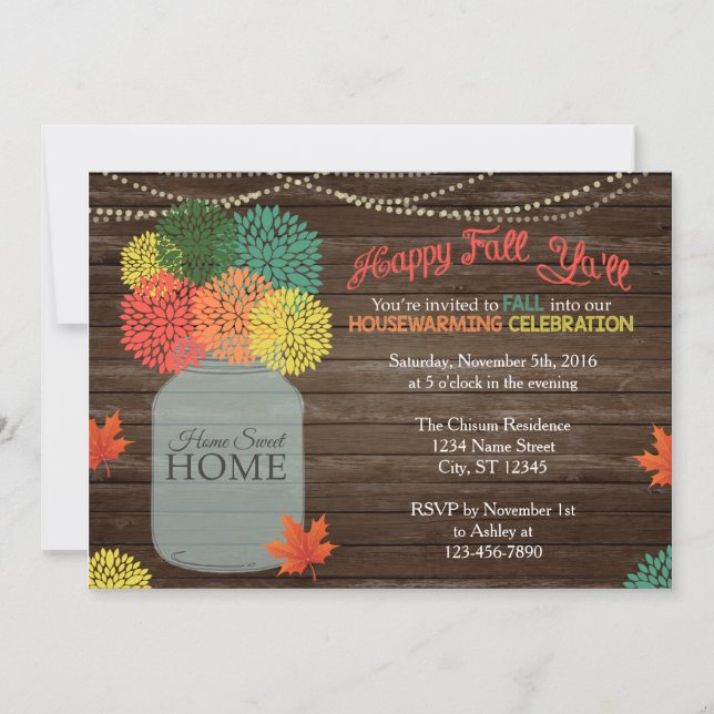 Fall Mason Jar Housewarming Invitation (Front)