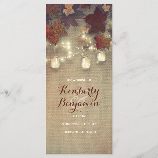 Fall Mason Jar Light Rustic Maple Wedding Programs (Front)