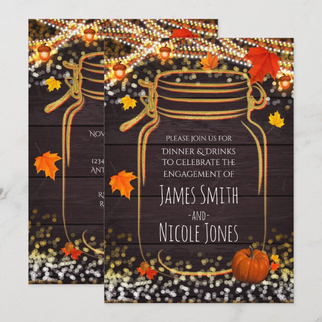 Fall Mason Jar Rustic Engagement Invitations (Front/Back)