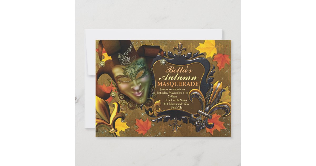 Fall Masquerade Birthday Party Invitations | Zazzle