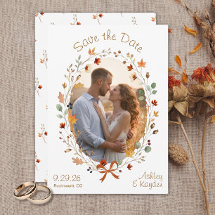 Fall Meadow Wreath Photo Wedding Save the Date