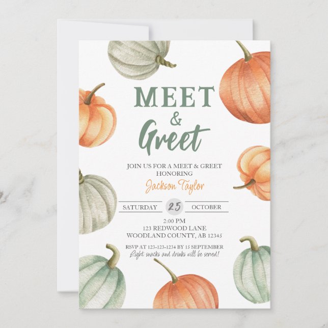 Fall Meet & Greet, Citrouille Baby Faire-part (Devant)