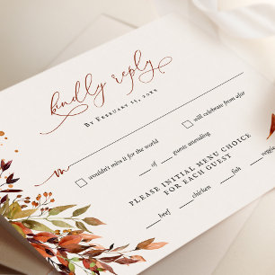 FALL Minimalist Script Wedding RSVP Reply Card
