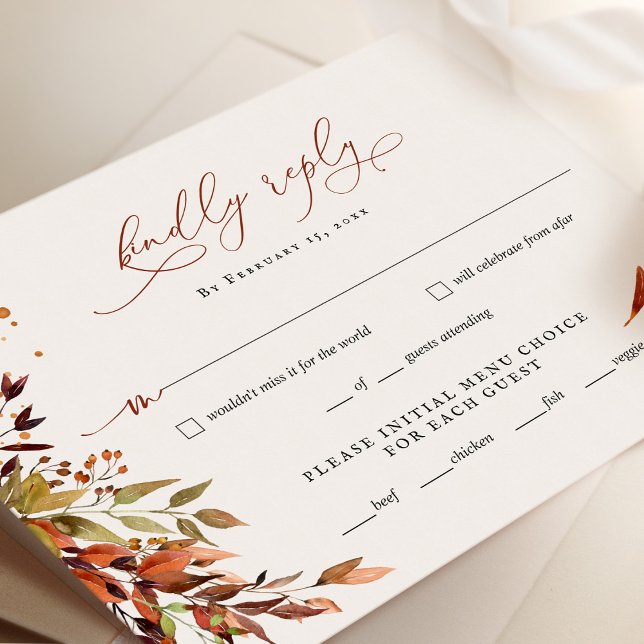 FALL Minimalist Script Wedding RSVP Reply Card (Creator Uploaded)