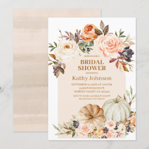 Fall Modern Arch Pumpkin Floral Bridal Shower Invitation
