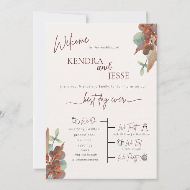 Fall Modern Floral Autumn Wedding Ceremony Program (Front)