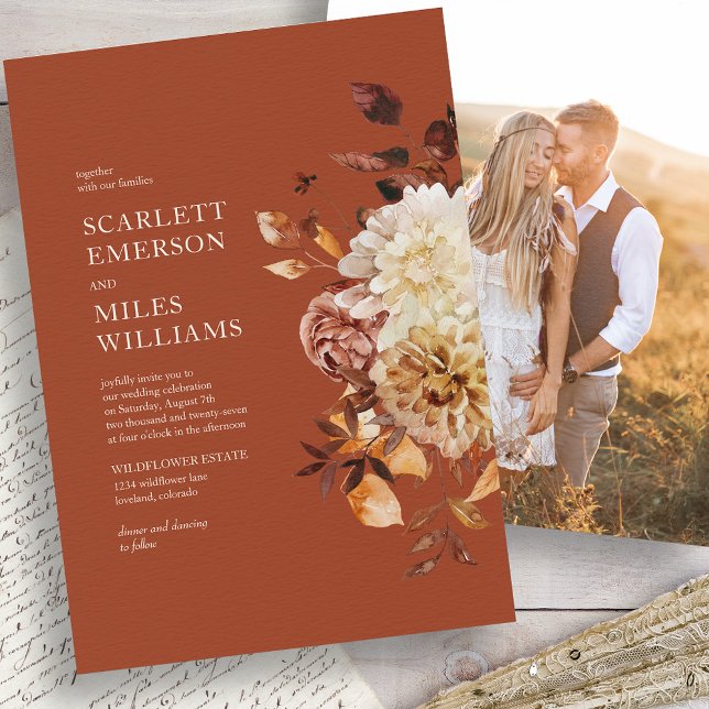 Fall Modern Terracotta Wedding Invitation (Terracotta Fall Modern Terracotta Wedding Invitation by Painted Paperie
)