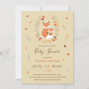 Fall Mom and Baby Fox Baby Shower Announcement