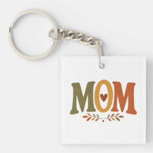 Fall Mom Autumn Leaves Heart Keychain
