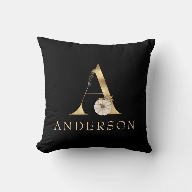  Fall Monogram A with White Pumpkin   Throw Pillow (Front)
