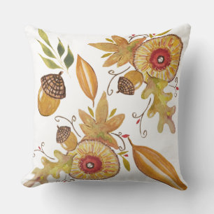 Fall Mood Acorn Oak Watercolor Art Throw Pillow
