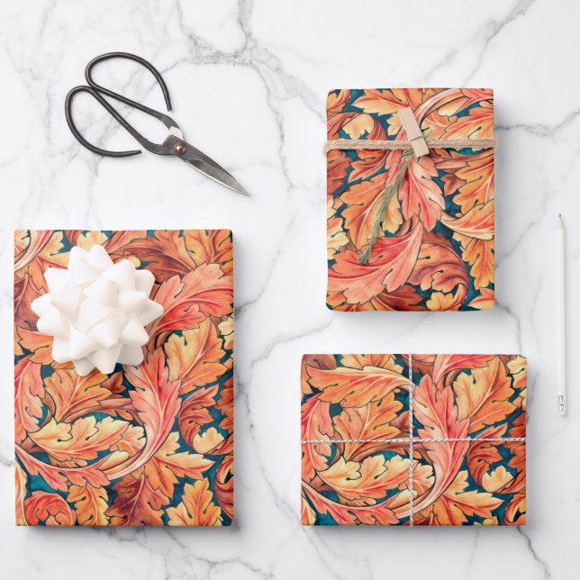 Fall Morris Leaves Wrapping Paper Sheet (Front)