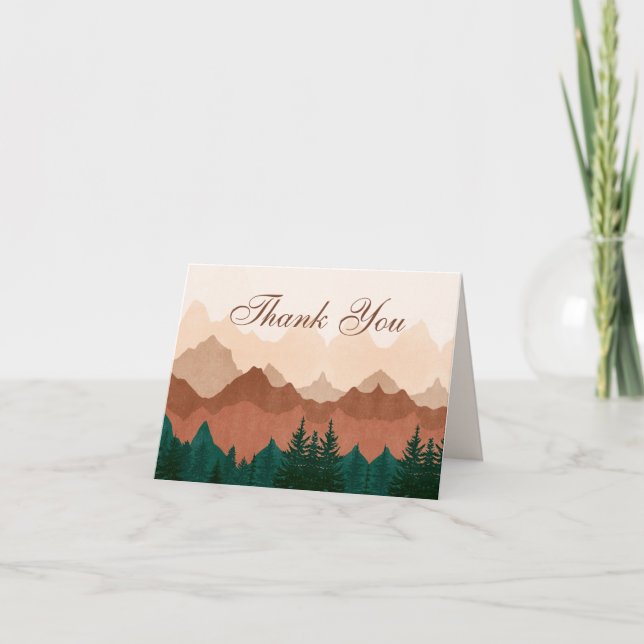 Fall Mountain Forest Wedding Thank You Card (Front)