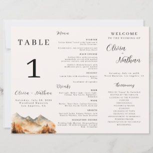Fall Mountain Tri-Fold Wedding Menu Table Number