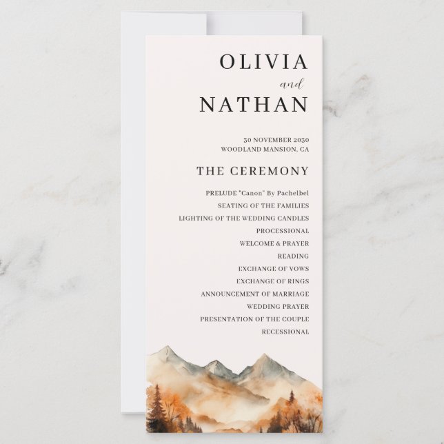 Fall Mountain Wedding Program (Front)