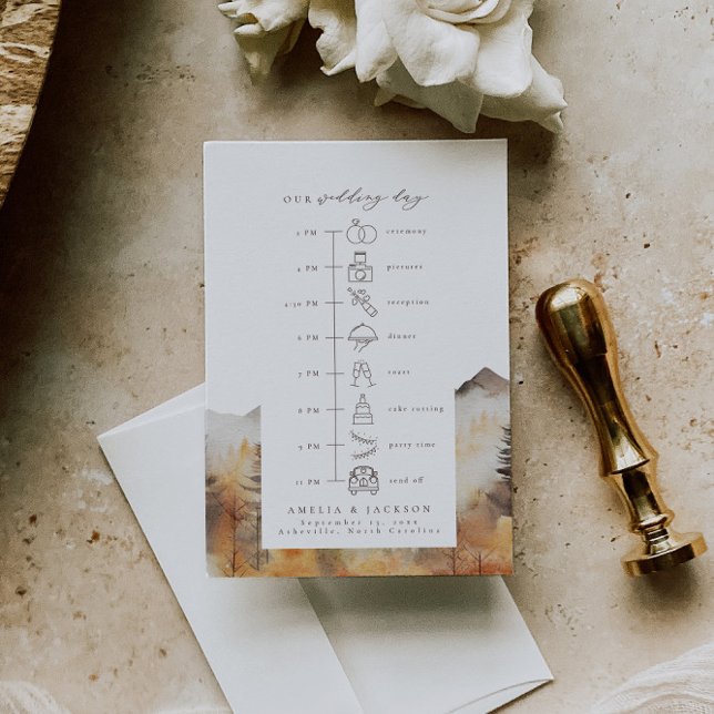 Fall Mountain Wedding Timeline Order Of Events Enclosure Card (Creator Uploaded)