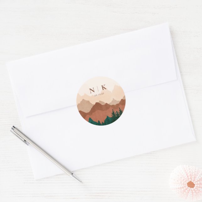 Fall Mountain WeddingTerracotta Round Sticker (Envelope)