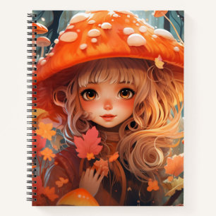 Fall Mushroom Girl Cottagecore Spiral Notebook