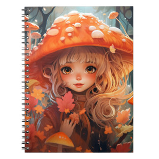 Fall Mushroom Girl Cottagecore Spiral Notebook