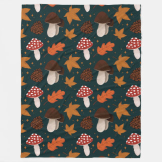 Fall & Mushrooms Pattern Fleece Blanket