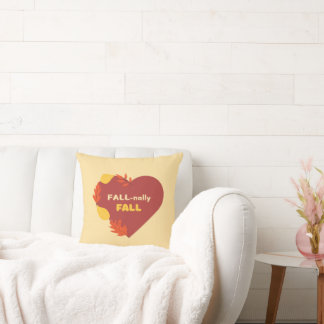 Fall-nally Fall Dark Red Heart and Yellow Leaves Throw Pillow
