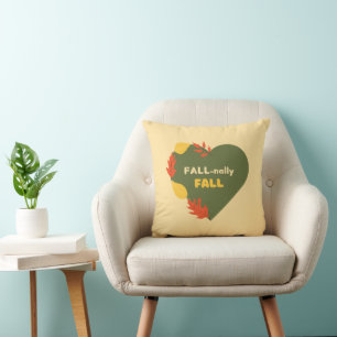 Fall-nally Fall text Autumn Heart Orange Leaves Throw Pillow