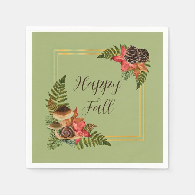 Fall nature frame with customizable text  napkin (Front)