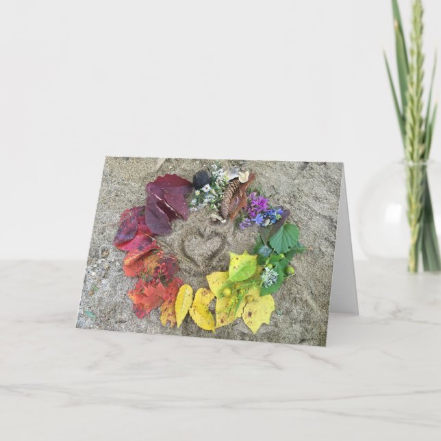 Fall nature rainbow wreath holiday card (Front)