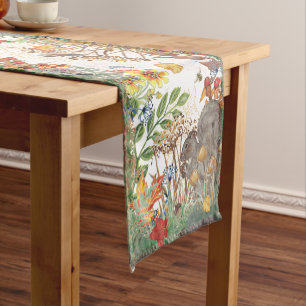 Fall Nature Squirrel Leaf Mushroom Bird Woodland  Short Table Runner