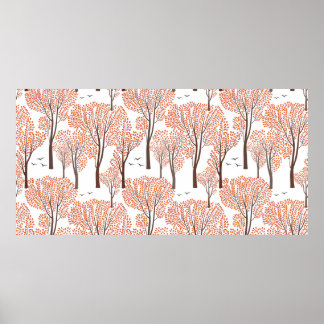 Fall nature wildlife seamless pattern Autumn trees Poster