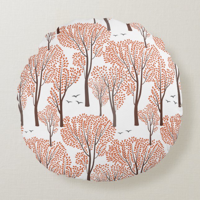 Fall nature wildlife seamless pattern Autumn trees Round Pillow (Front)