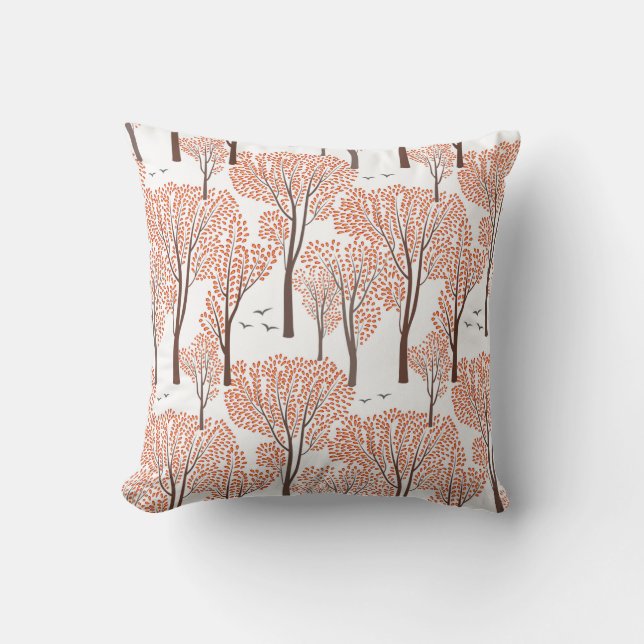 Fall nature wildlife seamless pattern Autumn trees Throw Pillow (Front)