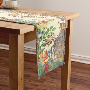 Fall Nature Yellow Squirrel Leaf Bird Woodland  Short Table Runner