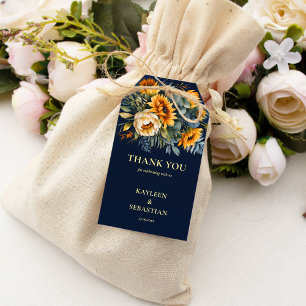 Fall navy blue rustic sunflower wedding gift tags