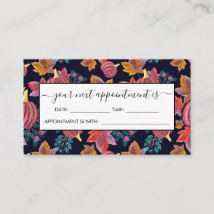 Fall Navy Pumpkin Leaves Watercolor Pattern Appointment Card