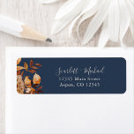 Fall navy Return Address Label<br><div class="desc">This elegant fall wedding return address label features hand-painted watercolor burnt orange and terracotta leaves,  cream and beige dahlias,  and beautiful rust-coloured roses on a Navy background. Find matching items in the Navy Autumn Romance Collection.</div>