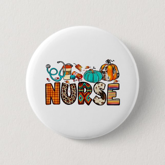 Fall Nurse Leopard Cowhide Pumpkin Fall 744 2 Inch Round Button (Front)
