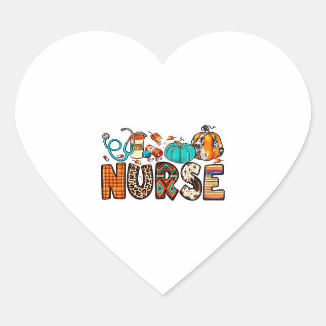 Fall Nurse Leopard Cowhide Pumpkin Fall 744 Heart Sticker (Front)