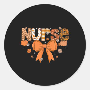 Fall Nurse Shirt Women Pumpkin Season Autumn Thank Classic Round Sticker
