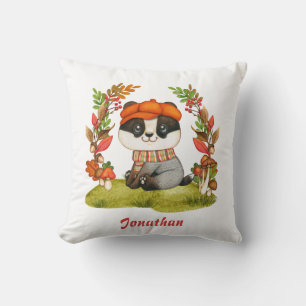 Fall Nursery Decor Cute Little Baby Badger Autumn Throw Pillow