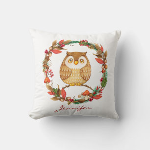 Fall Nursery Decor Cute Little Baby Owl Autumn Throw Pillow