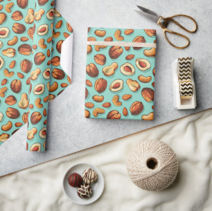 Fall Nuts Blue Thanksgiving Wrapping Paper