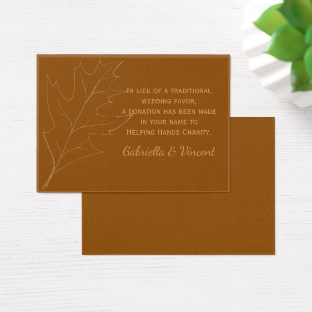 Fall Oak Leaf Wedding Charity Favour Card (Desk)
