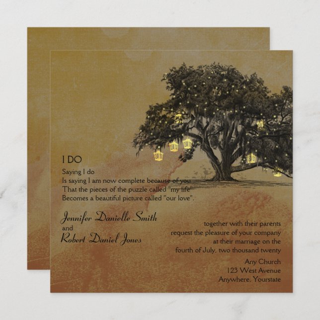 Fall Oak Tree and Lantern Wedding Invitation (Front/Back)