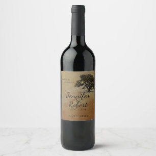 Fall Oak Tree Lantern Wedding Wine Label