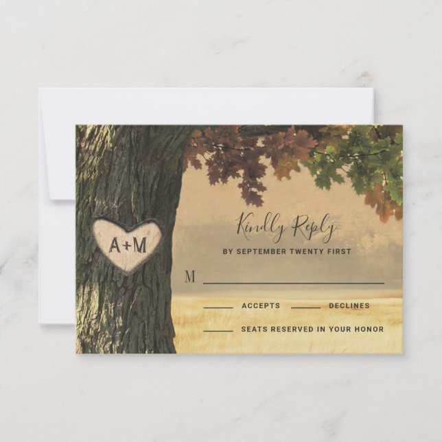 Fall Oak Tree Pays Mariage rustique Cartes RSVP (Devant)